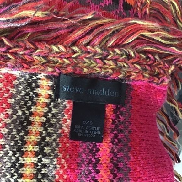 Steve Madden Long Knit Fringed Neck Scarf Muffler Acrylic Boho Pink Red Multi - Picture 4 of 16